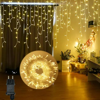 Image de Guirlande lumineuse IJsregen - Éclairage décoratif - Pour une décoration extérieure - Avec fonction minuterie - 5 mètres, 200 LED - Lumière blanche chaude