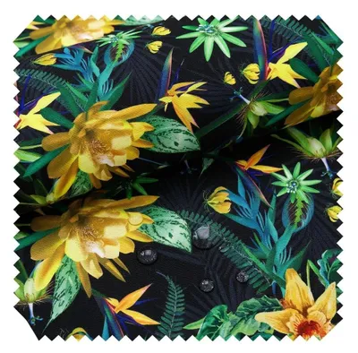 Produktbild von novely® OXFORD 210D - D188 Blumen Exotic Goldflowers - Bedruckter Polsterstoff - Outdoor Dekostoff - Wasserabweisende Reißfeste Meterware 1lfm