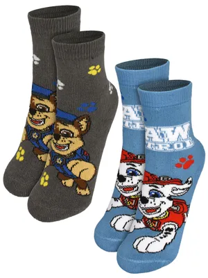 Produktbild von Paw Patrol ABS Socken für Jungen - Chase & Marshall Kinder Kindersocken Stoppersocken antirutsch Söckchen Blau/Grau (2er Pack) 27-30