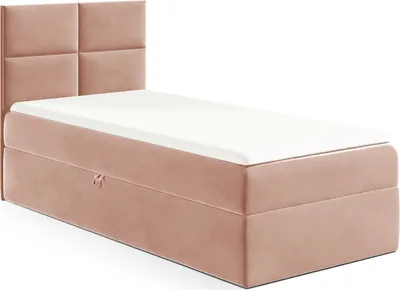 Produktbild von MEBLINI Kinderbett mit Bettkasten - Gepolstert Einzelbett mit Matratze - Polsterbett mit Stauraum - Bett mit Kopfteil - Stauraumbett - MINO 3 - 80x200 Links - H3/Rosa Samt