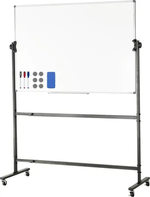 Zdjęcie produktu dla Tablica suchościeralna magnetyczna 120x80cm dwustronna mobilna na kółkach