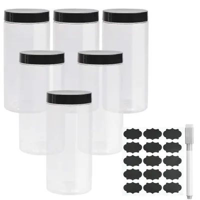 Vorratspotten-Set, 6×850 ml, Kunststoff, mit Deckel & Etiketten