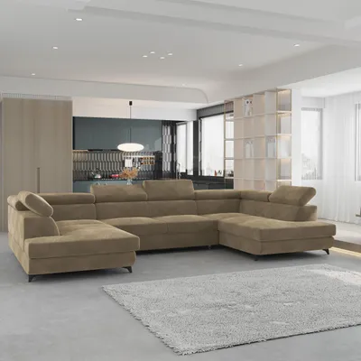 Produktbild von Masseno Ecksofa VINTESSA mit Schlaffunktion U-Form, Sofa mit Bettkasten, Wohnzimmersofa, Couch, Soffa, Bettsofa, Couchgarnitur- Beige, MONOLITH 09