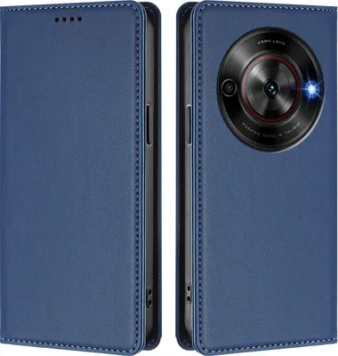 Image de Étui en cuir pour ZTE Blade A75 5G, étui à rabat magnétique en cuirPolyuréthaneavec support, bleu foncé