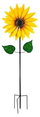Immagine prodotto di Mulino a vento a forma di girasole, in metallo, per giardino, a doppio strato, colore giallo, 75 cm