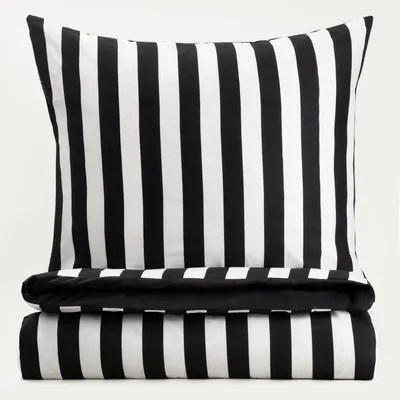 Zdjęcie produktu dla HOMLA Pościel RAYAS z mikrofibry w czarno-białe pasy 220x200 + 2*70x80 cm