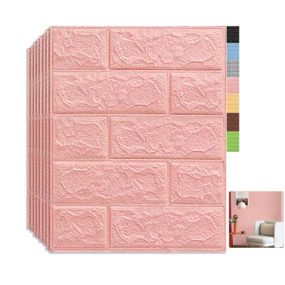 Produktbild von 1 Set (10 Stk)große 3D wasserdichte Fliesen Ziegel Wand Aufkleber selbstklebende Schaum Panel 35x38.5cm Pink