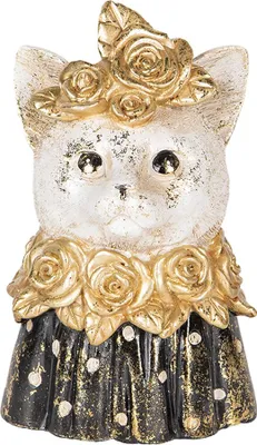 Productafbeelding van Clayre & Eef Decoratieve figuur Kat, 12x10x18 cm, wit en zwart, kunststof