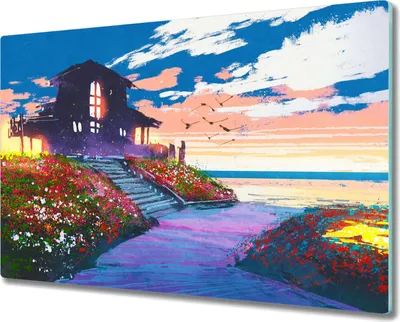 Produktbild von Coloray Herdabdeckplatte 80x52 cm Schneidebrett Kochplattenabdeckung Küchenbrett Hackbrett - Blumen Himmel