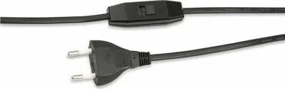 A black power cord with a switch and a European plug.