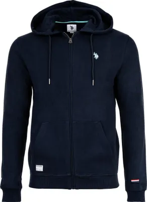 Zdjęcie produktu dla U.S. POLO ASSN. Męska bluza z kapturem – polar diagonalny z wykończeniem w kolorze węgla, bluza zapinana na zamek, kaptur, bawełna, ciemnoniebieska, rozmiar XL