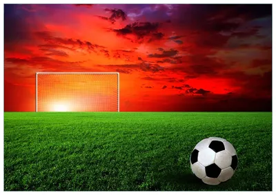 Produktbild von Wallario Premium Glasbild, freischwebende Optik, kräftige Farben, Größe 100 x 70 cm Motiv Fußball - Fußballfeld bei Sonnenuntergang