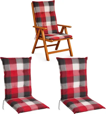 Produktbild von BURI Hochlehner Auflagen 117x49x6 cm - wetterfeste Gartenstuhlauflage mit Schaumkern & Vollvlies, Halteband & Bindebänder, bequemes Stuhlpolster für Balkon, Terrasse & Garten