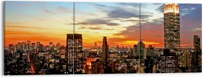 Produktbild von Bild auf Leinwand - Leinwandbild - Amerika gebäude sonnenuntergang wolkenkratzer - 150x50cm - Wand Bild - Wanddeko - Leinwanddruck - Bilder - Kunstdruck - Leinwand bilder - Wandkunst - CA150x50-2125