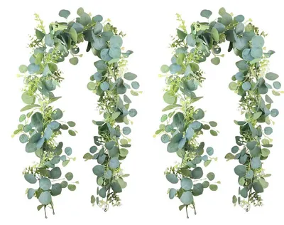Produktbild von Künstliche Eukalyptus Girlande 2 Stück 1,8m mit Weidenblättern Grüne Blätter Deko