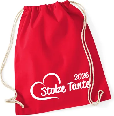 Produktbild von Huuraa Turnbeutel Stolze Tante 2026 Herz 12 Liter Classic Red Baumwolle Rucksack Geschenkidee