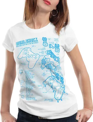 Produktbild von style3 PS1 Gamer Blaupause Damen T-Shirt PS gamepad konsole, Farbe:Weiß, Größe:XL