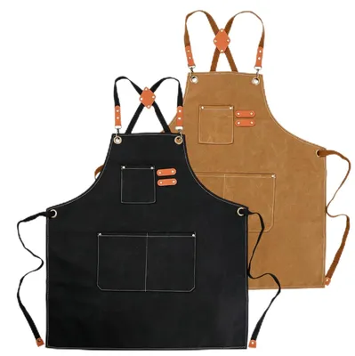 2er-Set Kochschürzen aus Canvas, wasserabweisend, mit 3 Taschen