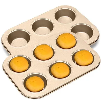 Immagine prodotto di Set da 2 teglie per muffin Acciaio al carbonio, antiaderenti, dimensioni 26,5 x 18,5 cm – 12 cavità (6,5 x 3 cm) per muffin e cupcakes