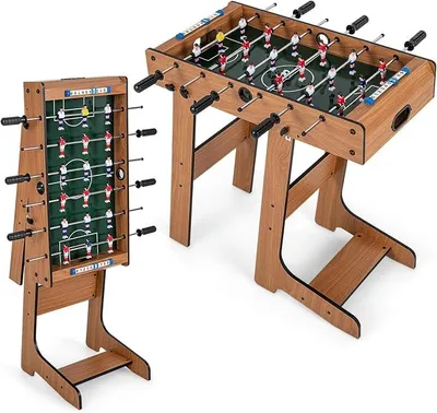 Imagen del producto de Mesa de futbolín plegable, juego de futbolín que incluye 2 pelotas, 18 figuras de jugadores, 6 barras de juego y un marcador, mesa de futbolín para adultos y niños, mesa de futbolín para fiestas