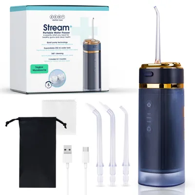Produktbild von ZENT Stream+ Munddusche Kabellos Flosser, Zahndusche, 3 Ersatzdüsen, Blau