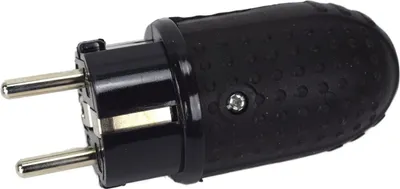 Produktbild von Schuko Stecker IP44 Gummi schwarz Spritzwassergeschützt mit Noppengrifffläche