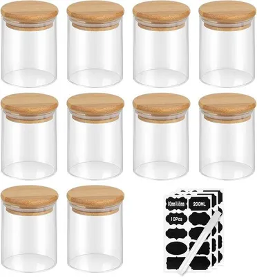 Obrázok produktu pre Sada Bamboo pozostávajúca z 10 vzduchotesných sklenených pohárov – 200 ml – s bambusovými viečkami
