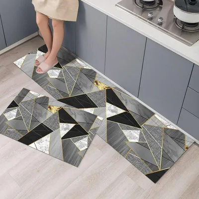 Obrázek produktu pro Protiskluzové kuchyňské rohože, sada 2 kusů, absorbují vodu a olej - Kuchyňské rohože - Prachotěsné rohože pro vnitřní použití, 40 x 60 + 40 x 120 cm (černý vzor)
