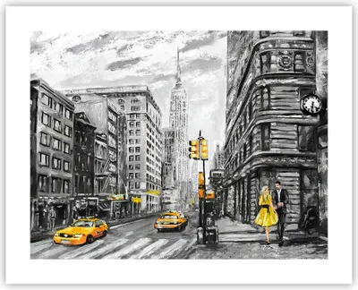 Produktbild von Poster - Poster ohne Rahmen - Stadt Taxi Wolkenkratzer Illustration - 50x40 cm - Wand Bild - Wanddeko - Wandbilder - Kunstposter - Wandposter - Bilder - Kunstdruck - Wandbild - P2XAA50x40-3148