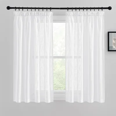 Zdjęcie produktu dla Zasłony z imitacją lnu, półprzezroczyste, białe, 137 x 140 cm (zestaw 2 sztuk)
