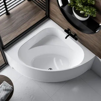 Image de ECOLAM Baignoire d'angle acrylique symétrique Dina 140x140 cm + tablier en acrylique | pieds siphon + silicone