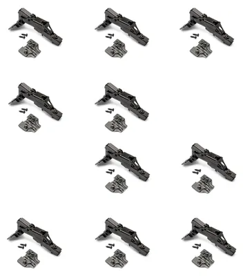 Produktbild von Emuca Kit von 10 Topfscharniere X91 Eckanschlag 165 Grad Öffnungswinkel mit Schließautomatik und Kreuzmontageplatten Euroschraube, Höhe 0, Stahl, Titan-Ausführung