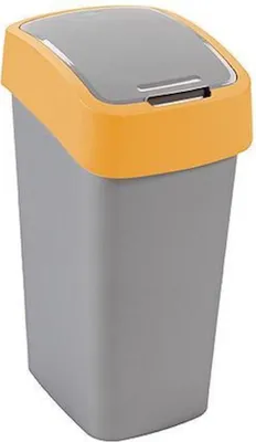Produktbild von Abfallbehälter mit Schwing-/Klappdeckel | 25 Liter Fassungsvermögen | Silber/Gelb