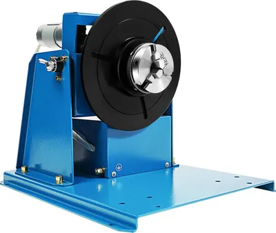 Produktbild von Drehbarer Schweißpositionierer - Tisch-Drehvorrichtung 0–90° - 10 kg horizontal - 3-Backenfutter - Fußschalter - 10 U/min - 220V AC EU-Stecker - Blau