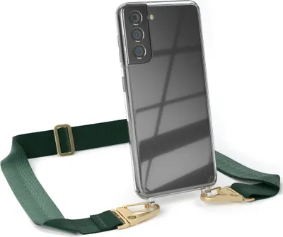 Produktbild von EAZY CASE - Hülle mit Band für Samsung Galaxy S21 5G, Handyhülle mit Umhängeband, Silikonhülle transparent, Handykette in Grün