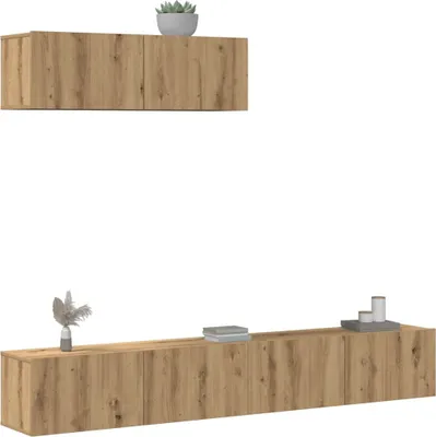 Produktbild von "Rabatt" 3-tlg. TV-Schrank-Set - Hängend Wohnwand Modern - Wandmontage Artisan-Eiche Holzwerkstoff - TV-Schränke CC12282