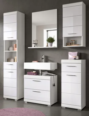 Produktbild von Badmöbel Set 5-teilig "Shawn" in weiß Hochglanz Badkombination 164 x 191 cm