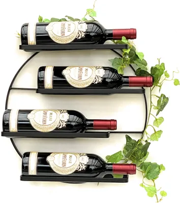 Zdjęcie produktu dla DanDiBo Stojak na wino metalowy ścienny czarny Andante Okrągły stojak na butelki Uchwyt na butelki Montaż ścienny Nowoczesny uchwyt ścienny Stojak ścienny na 4 butelki
