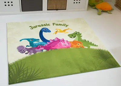 Produktbild von Dinosaurier Teppich Dino Kinderteppich Kinderzimmer Jurassic Family, quadratisch, , Größe: 80x80 cm