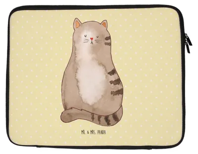 Produktbild von Mr. & Mrs. Panda Hülle Laptop Katze Sitzen 33 x 42 cm - Gelb Pastell - Geschenk, Katzen, Cat, Sleeve, Laptoptasche, Laptophülle, Familie, Herz, Schutzhülle, Tasche
