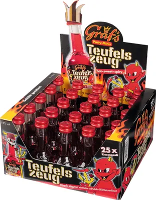 Immagine prodotto di Gräfs Teufelszeug Minis Vodka Kirsch con peperoncino 20ml confezione da 25 pezzi