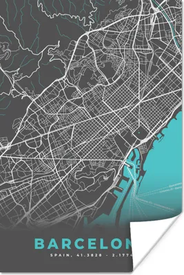 Produktbild von MuchoWow® Poster Barcelona - Blau - Karte - Stadtplan 120x180 cm - Kunstposter