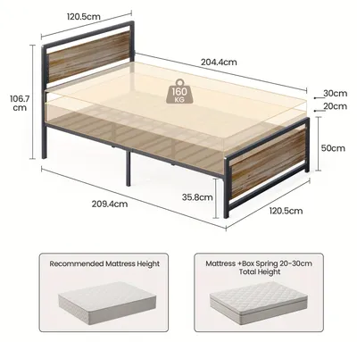 Obrázok produktu pre Rám postele - Posteľ s roštom - Jednolôžková posteľ - Dvojlôžková posteľ - Rám postele s čelom - 120x200 cm