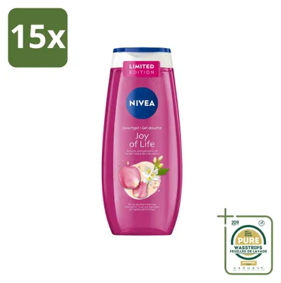 Zdjęcie produktu dla 15 sztuk żelu pod prysznic NIVEA Joy of Life o zapachu róż i jaśminu, pojemność 250 ml – zestaw ekonomiczny