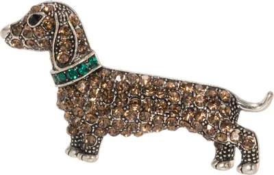 Produktbild von Retro-Hundeform-Brosche, glänzende Strasssteine, eingelegte Anstecknadel, Anzug, Revers, Schal, Tierabzeichen, Outfit, Kleidungszubehör