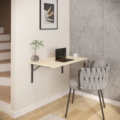 Obrázek produktu pro AKKE vanilkový skládací stůl na zeď se stříbrnými saténovými úhly DxŠ: 80x60 cm