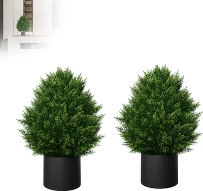 Image de XMTECH Plantes artificielles Mini cyprès en pot 60 cm Lot de 2 - résistant aux UV, persistant, facile d'entretien