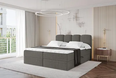 Produktbild von ALTDECOR Boxspringbett - NINA - 180x200  Grau Aragon - Komplett-Set mit Bonell-Federkernmatratze und Topper, Polsterbett mit H3 Matratze und Bettkästen, Lattenrost, Bett mit Stauraum, Doppelbett, Boxbett
