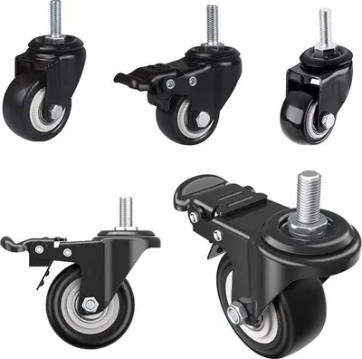 Immagine prodotto di 4 ruote per mobili, diametro 50 mm, vite M8 x 25 mm, ruote piroettanti a bassa rumorosità, 2 con freno, fino a 70 kg (per ruota), rotazione a 360°, ruote in gomma per ruote da trasporto / ruote per elettrodomestici e mobili