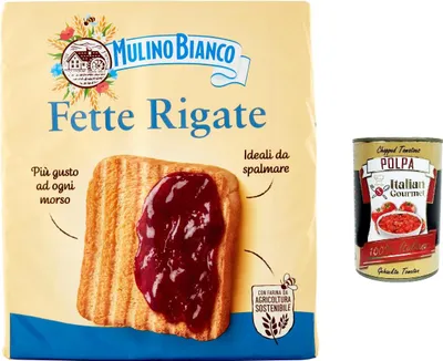 Produktbild von 12x Mulino Bianco Fette biscottate Le fette rigate 315 g Zwieback Kekse + Italian Gourmet polpa 400g